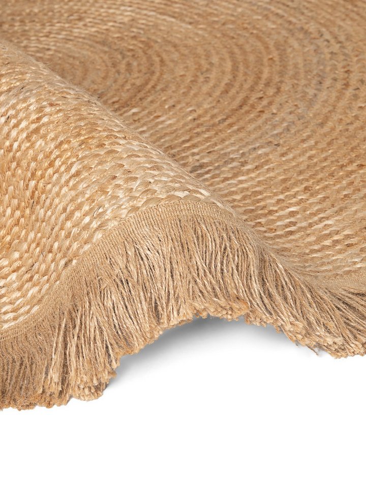 HANSE Home Teppich Nuru, rund, Höhe: 7 mm, Jute, Handgemacht, Rund, Fransen, Wohnzimmerteppich, Naturteppich – Bild 5 von 5