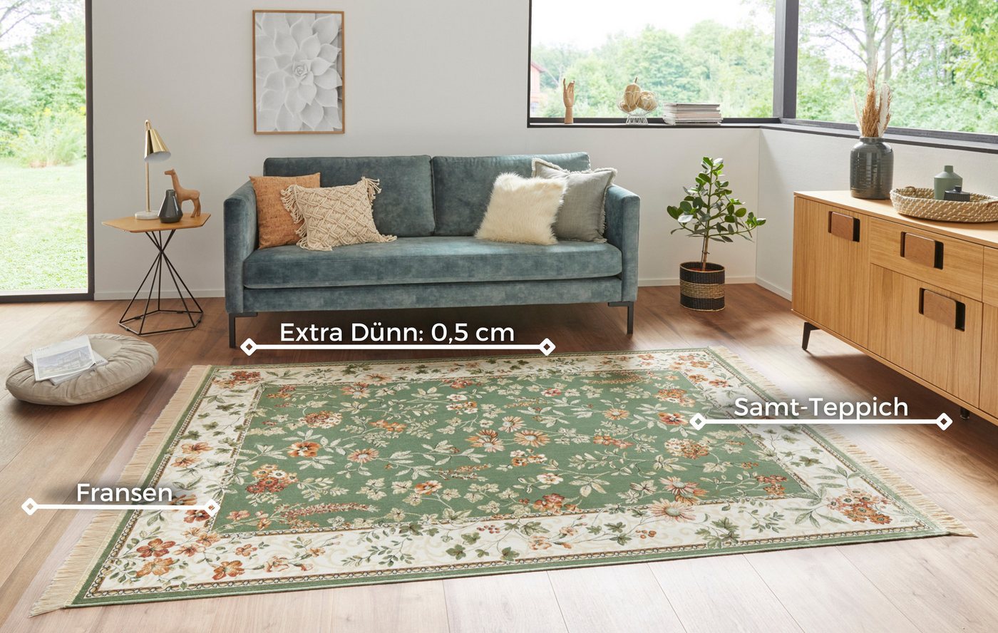 HANSE Home Teppich Orient Flowers, rechteckig, Höhe: 5 mm, Kurzflor mit Fransen, Orient, Wohnzimmer, Schlafzimmer, Esszimmer – Bild 3 von 5