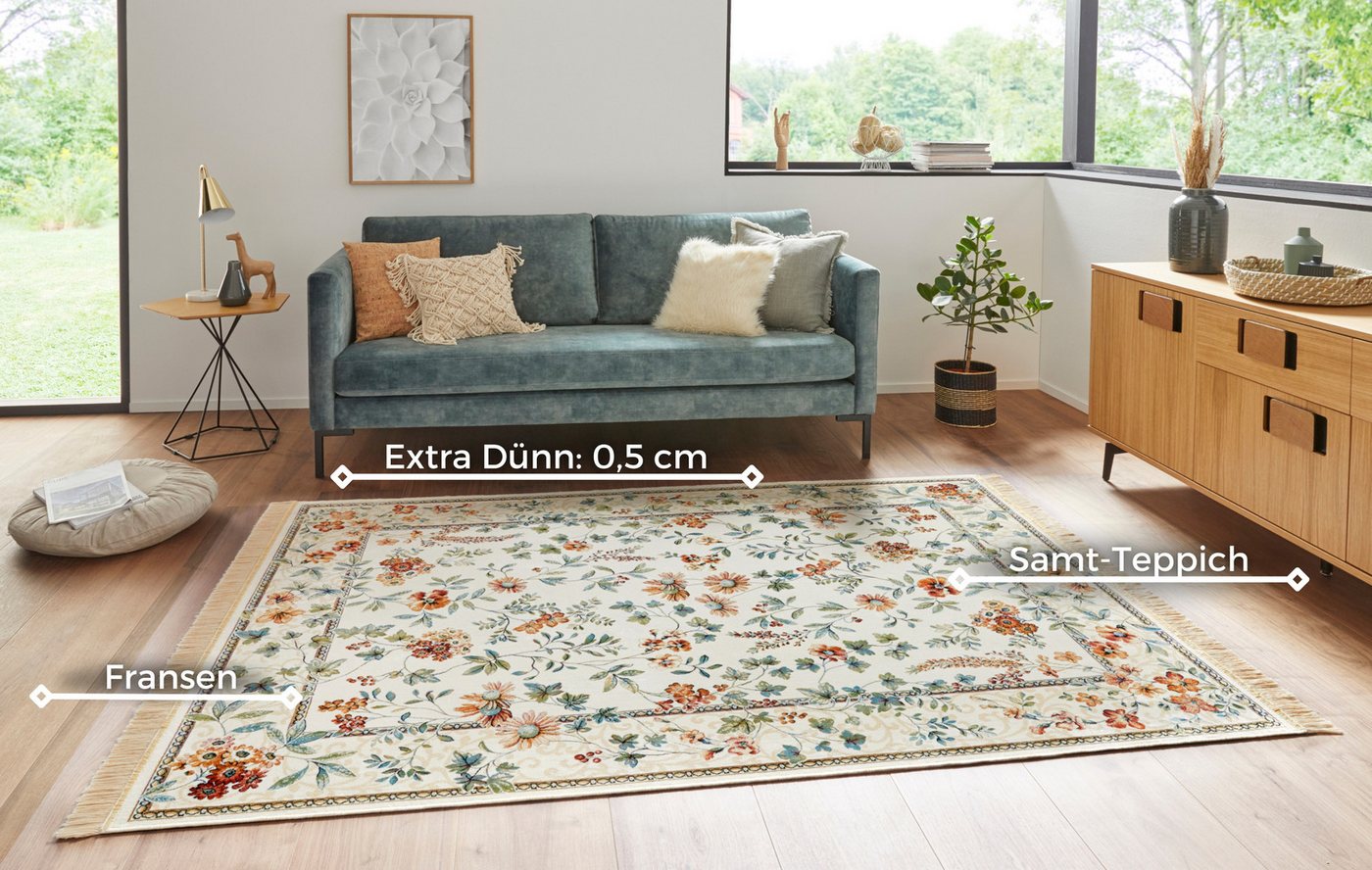 HANSE Home Teppich Orient Flowers, rechteckig, Höhe: 5 mm, Kurzflor mit Fransen, Orient, Wohnzimmer, Schlafzimmer, Esszimmer – Bild 3 von 5