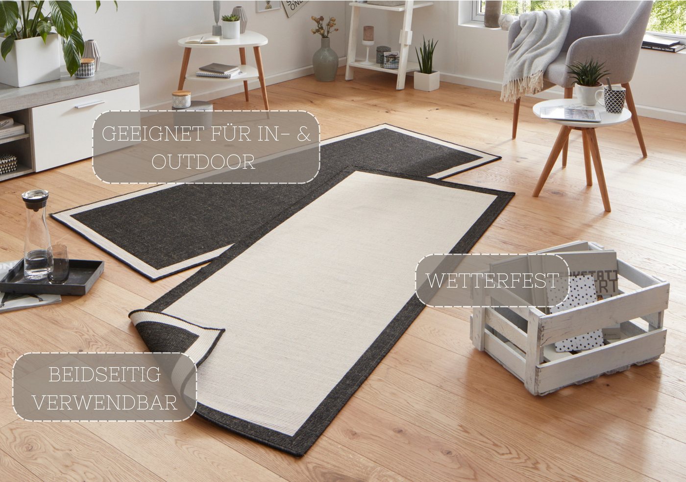 HANSE Home Teppich Panama Wendeteppich, rechteckig, Höhe: 5 mm, In-& Outdoor, Wetterfest, Balkon, Läufer, Wohnzimmer, Wasserfest – Bild 3 von 5