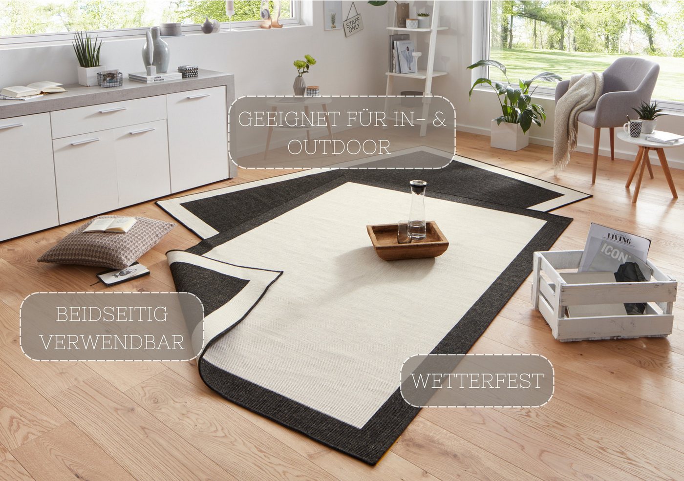 HANSE Home Teppich Panama Wendeteppich, rechteckig, Höhe: 5 mm, In-& Outdoor, Wetterfest, Balkon, Läufer, Wohnzimmer, Wasserfest – Bild 3 von 5