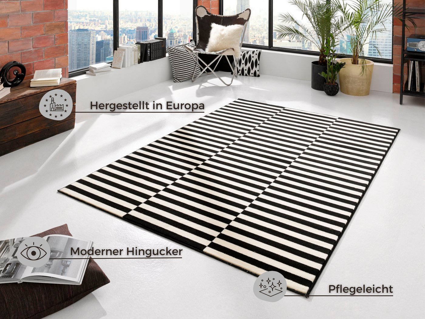 HANSE Home Teppich Panel, rechteckig, Höhe: 9 mm, Kurzflor, Läufer, Streifen, Linien, ringsum gekettelt, robust – Bild 5 von 5