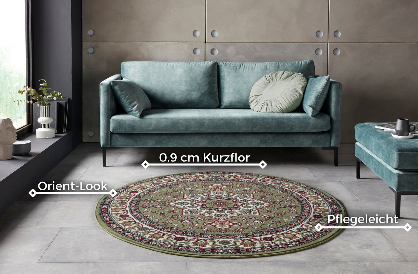 HANSE Home Teppich Parun Täbriz, rund, Höhe: 9 mm, Kurzflor, Orient, Teppich, Vintage, Esszimmer, Wohnzimmer, Flur – Bild 3 von 5
