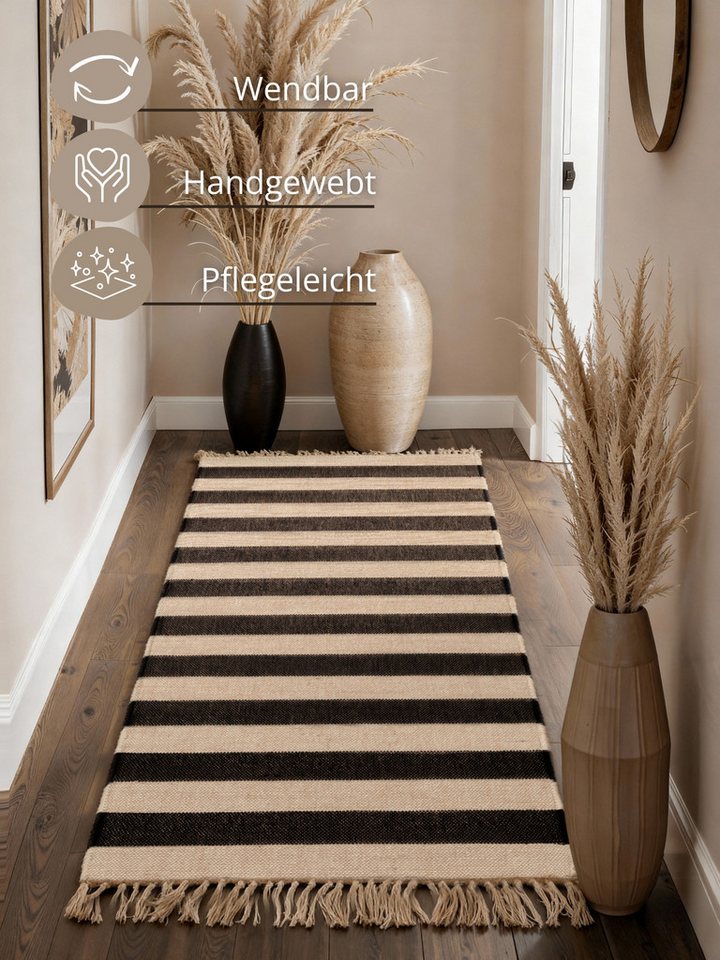 HANSE Home Teppich Playa, rechteckig, Höhe: 6 mm, Jute, Handgemacht, Naturteppich, Wohnzimmer, Läufer, Fransen – Bild 3 von 5