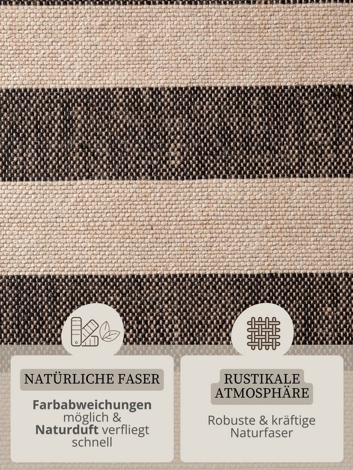 HANSE Home Teppich Playa, rechteckig, Höhe: 6 mm, Jute, Handgemacht, Naturteppich, Wohnzimmer, Läufer, Fransen – Bild 4 von 5