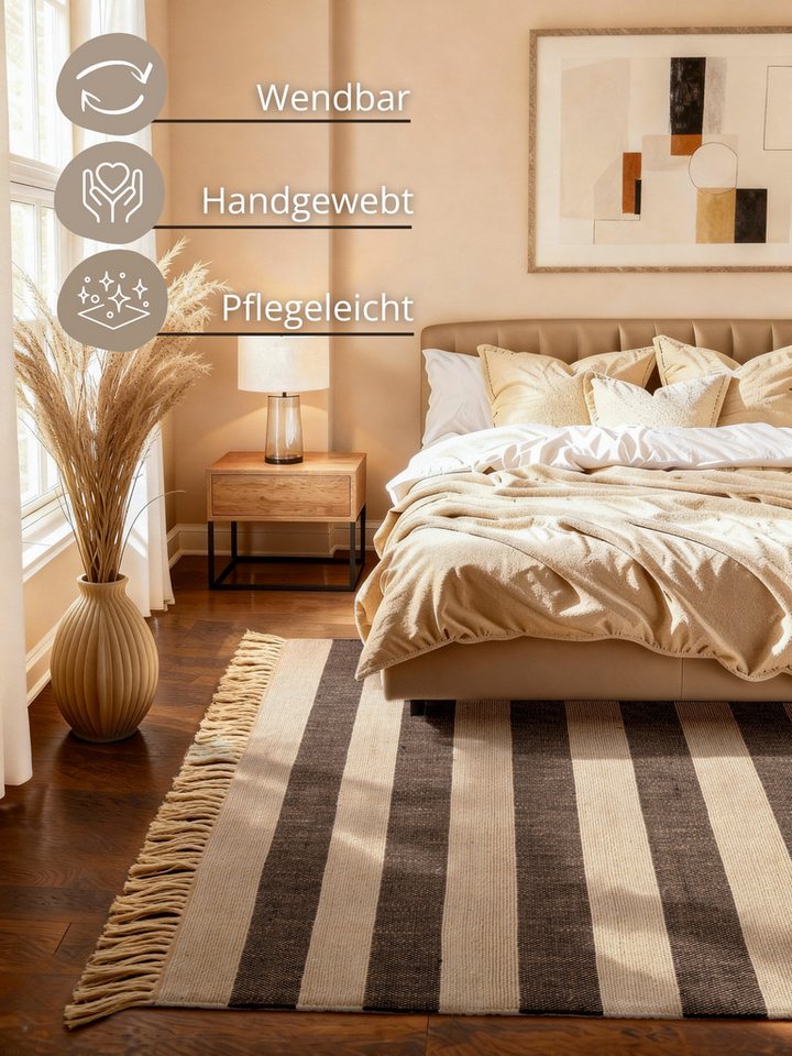 HANSE Home Teppich Playa, rechteckig, Höhe: 6 mm, Jute, Handgemacht, Naturteppich, Wohnzimmer, Läufer, Fransen – Bild 3 von 5