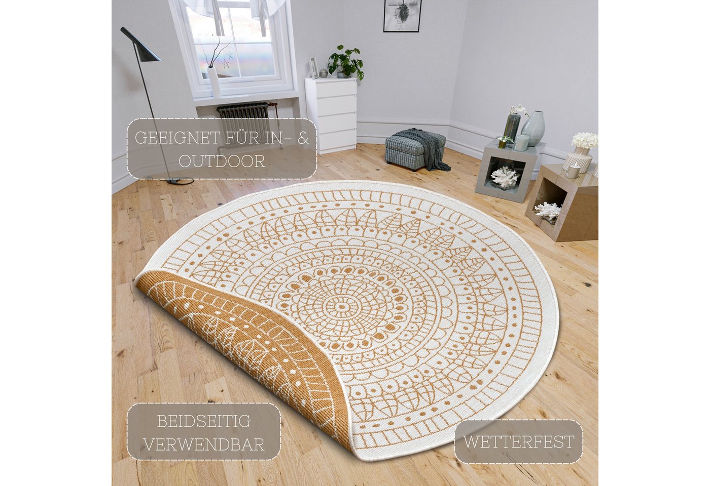 HANSE Home Teppich Porto Wendeteppich, rund, Höhe: 5 mm, In-& Outdoor, Wetterfest, Balkon, Garten, Wohnzimmer, Wasserfest – Bild 3 von 5