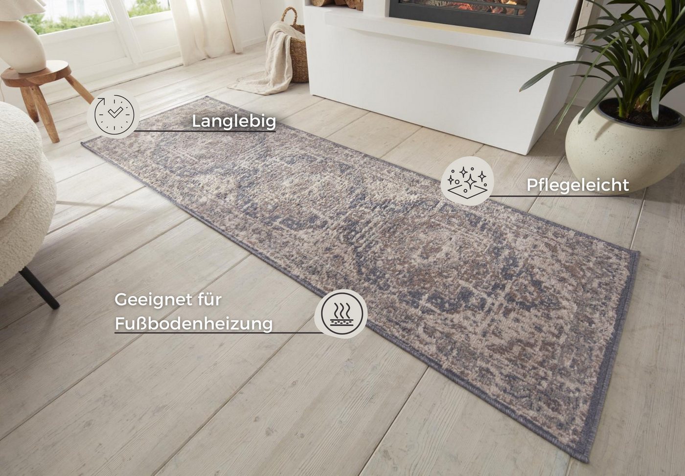 HANSE Home Teppich Sand, rechteckig, Höhe: 8 mm, Kurzflor, Läufer, Orient, Vintage, Wohnzimmer, Schlafzimmer, Esszimmer – Bild 3 von 5