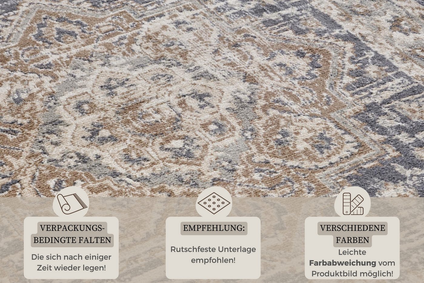 HANSE Home Teppich Sand, rechteckig, Höhe: 8 mm, Kurzflor, Läufer, Orient, Vintage, Wohnzimmer, Schlafzimmer, Esszimmer – Bild 4 von 5