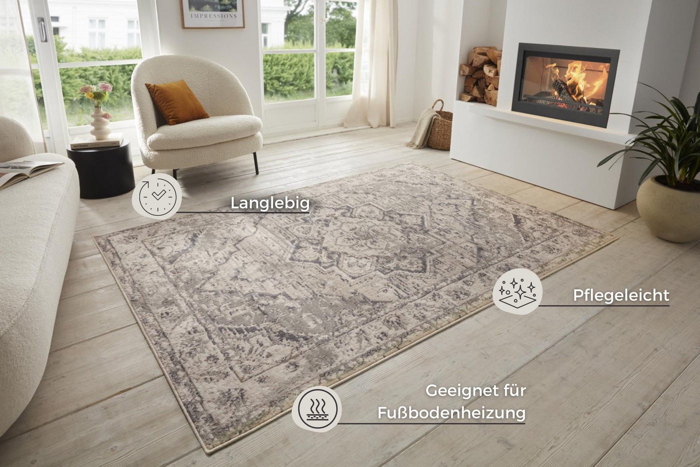 HANSE Home Teppich Sand, rechteckig, Höhe: 8 mm, Kurzflor, Läufer, Orient, Vintage, Wohnzimmer, Schlafzimmer, Esszimmer – Bild 3 von 5