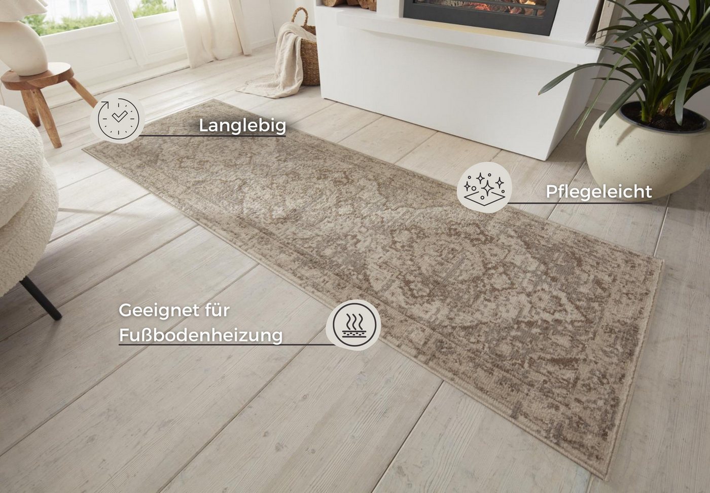 HANSE Home Teppich Sand, rechteckig, Höhe: 8 mm, Kurzflor, Läufer, Orient, Vintage, Wohnzimmer, Schlafzimmer, Esszimmer – Bild 3 von 5