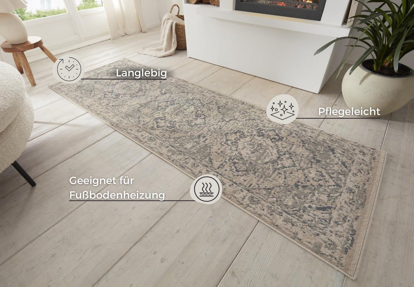 HANSE Home Teppich Sand, rechteckig, Höhe: 8 mm, Kurzflor, Läufer, Orient, Vintage, Wohnzimmer, Schlafzimmer, Esszimmer – Bild 3 von 5