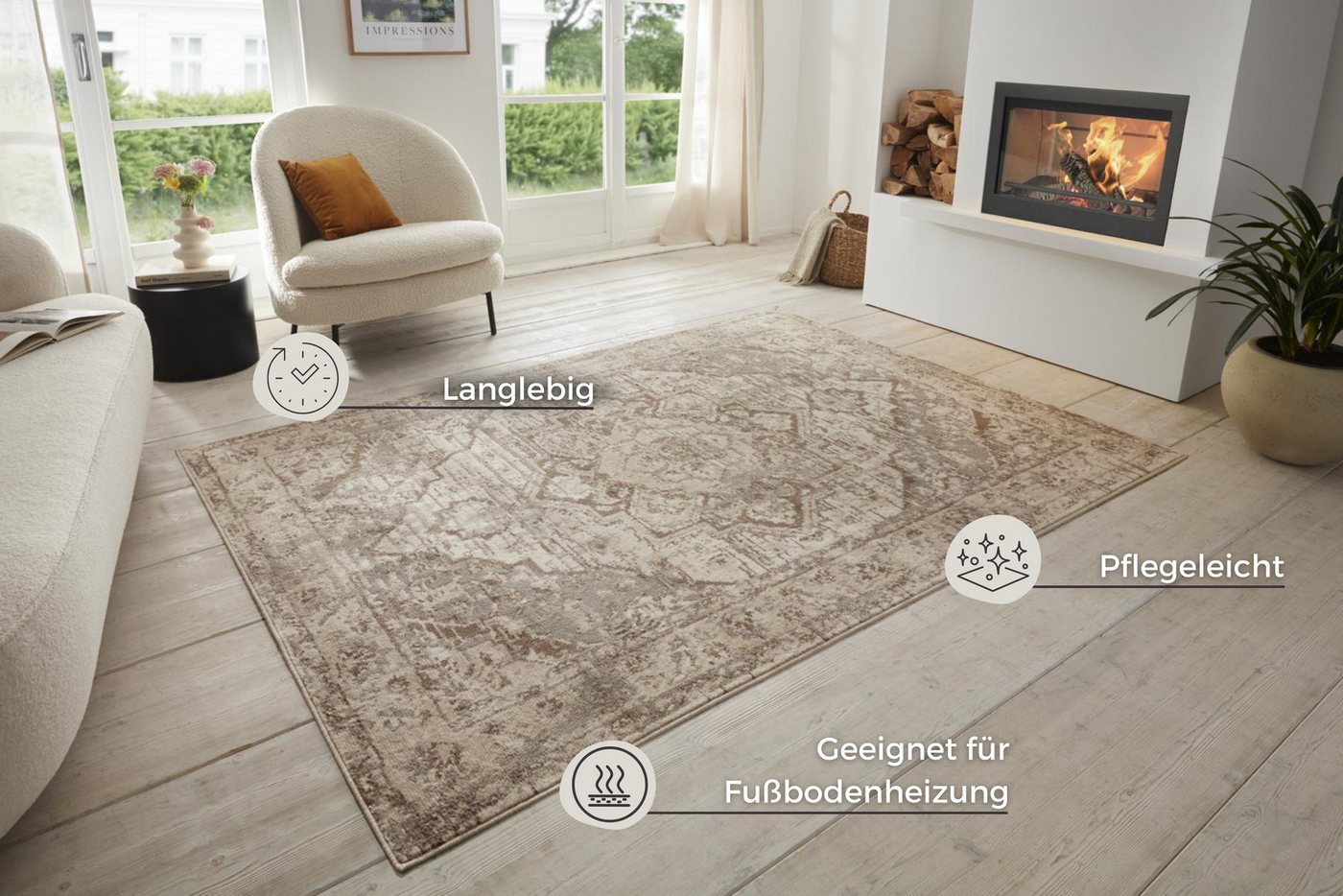 HANSE Home Teppich Sand, rechteckig, Höhe: 8 mm, Kurzflor, Läufer, Orient, Vintage, Wohnzimmer, Schlafzimmer, Esszimmer – Bild 3 von 5