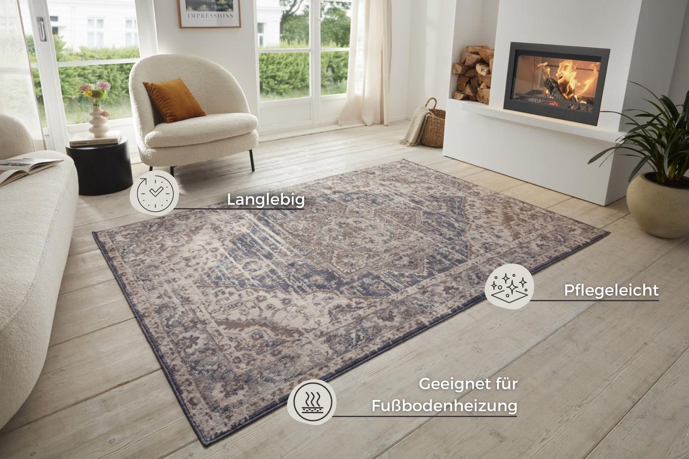 HANSE Home Teppich Sand, rechteckig, Höhe: 8 mm, Kurzflor, Läufer, Orient, Vintage, Wohnzimmer, Schlafzimmer, Esszimmer – Bild 3 von 5