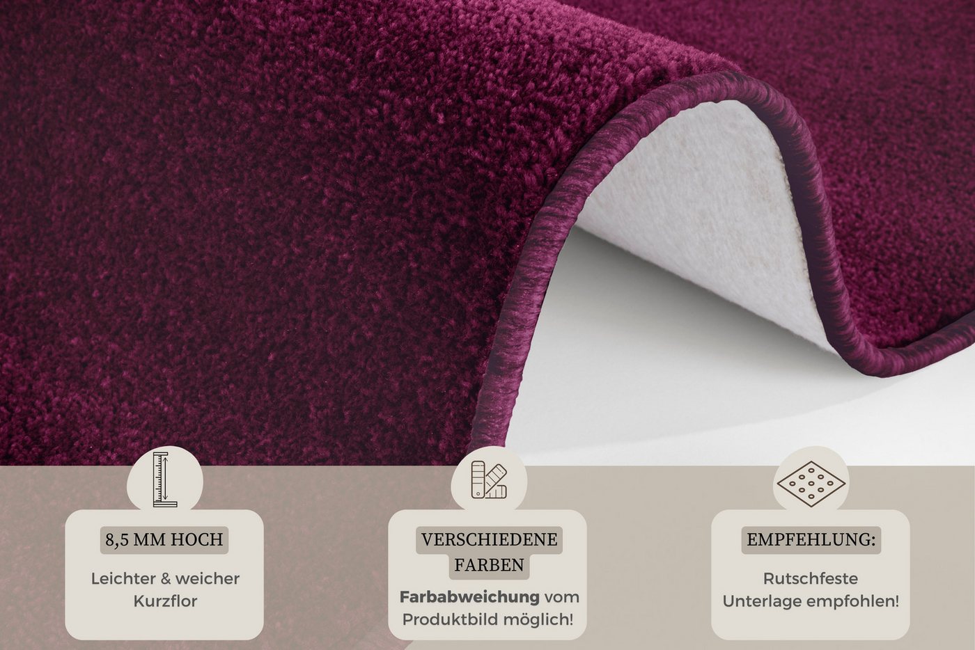 HANSE Home Teppich Shashi, rechteckig, Höhe: 8,5 mm, Kurzflor, Unifarben, Läufer, weich, Esszimmer, Kinderzimmer, Flur – Bild 4 von 5