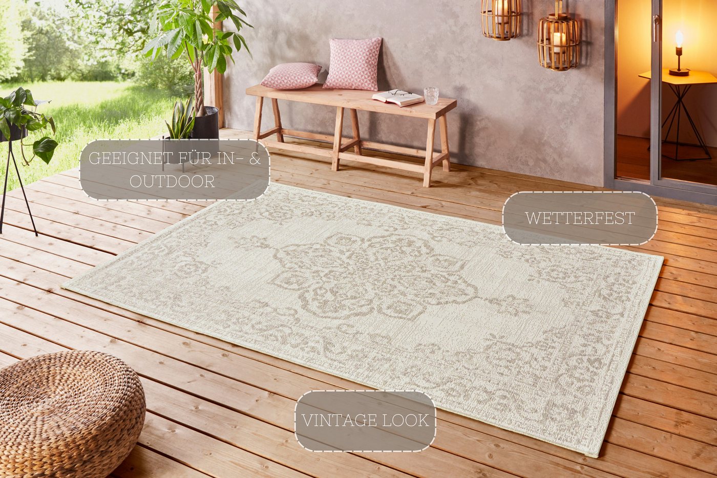 HANSE Home Teppich Tilos, rechteckig, Höhe: 8 mm, In- & Outdoor, Kurzflor, Orientalisch, Vintage, Wohnzimmer, Garten – Bild 3 von 5