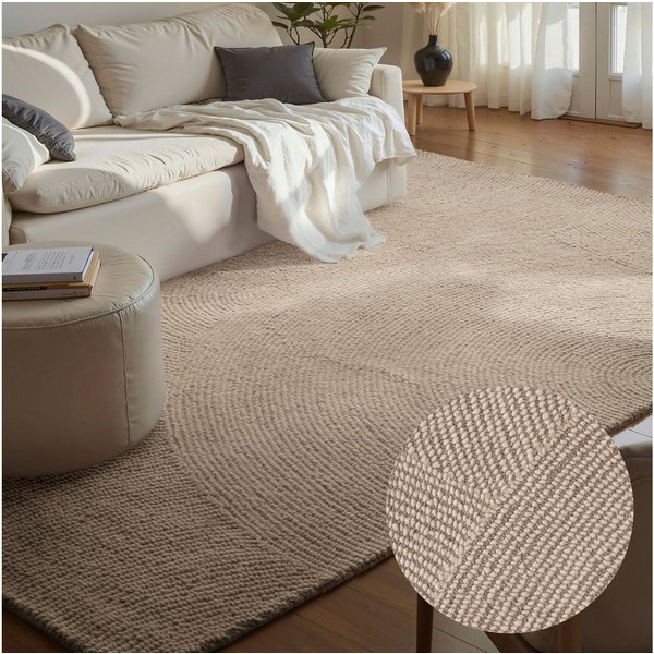 HANSE Home Wollteppich Calmio, auch als Läufer und in rund, rechteckig, Höhe: 18 mm, Handgetuftet, Wolle, Natur, Wohnzimmer, Schlafzimmer, Skandi, Hygge