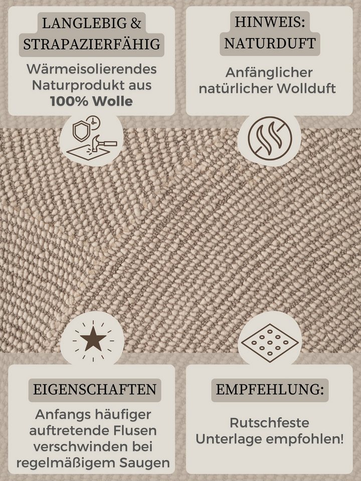HANSE Home Wollteppich Calmio, auch als Läufer und in rund, rechteckig, Höhe: 18 mm, Handgetuftet, Wolle, Natur, Wohnzimmer, Schlafzimmer, Skandi, Hygge – Bild 4 von 5