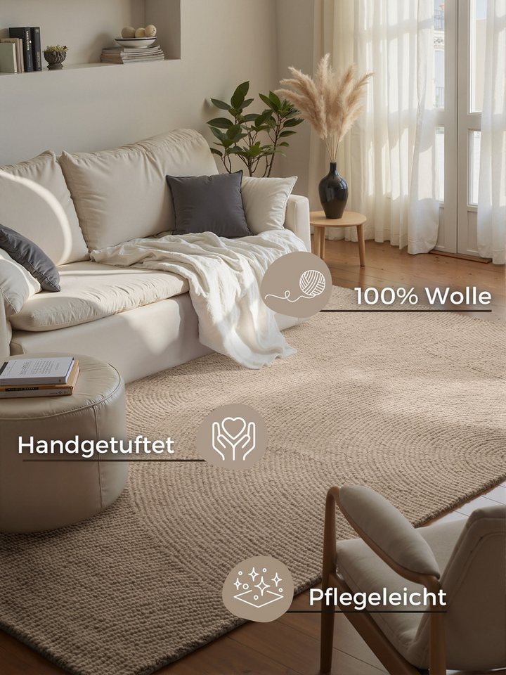 HANSE Home Wollteppich Calmio, auch als Läufer und in rund, rechteckig, Höhe: 18 mm, Handgetuftet, Wolle, Natur, Wohnzimmer, Schlafzimmer, Skandi, Hygge – Bild 3 von 5