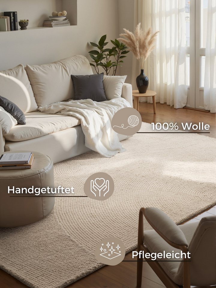 HANSE Home Wollteppich Calmio, auch als Läufer und in rund, rechteckig, Höhe: 18 mm, Handgetuftet, Wolle, Natur, Wohnzimmer, Schlafzimmer, Skandi, Hygge – Bild 3 von 5