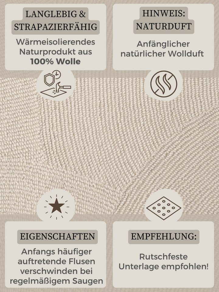 HANSE Home Wollteppich Calmio, auch als Läufer und in rund, rechteckig, Höhe: 18 mm, Handgetuftet, Wolle, Natur, Wohnzimmer, Schlafzimmer, Skandi, Hygge – Bild 4 von 5