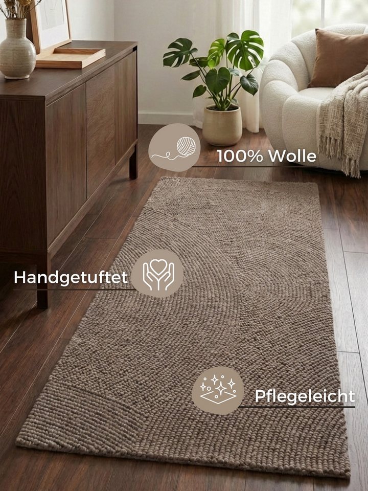 HANSE Home Wollteppich Calmio, auch als Läufer und in rund, rechteckig, Höhe: 18 mm, Handgetuftet, Wolle, Natur, Wohnzimmer, Schlafzimmer, Skandi, Hygge – Bild 3 von 5
