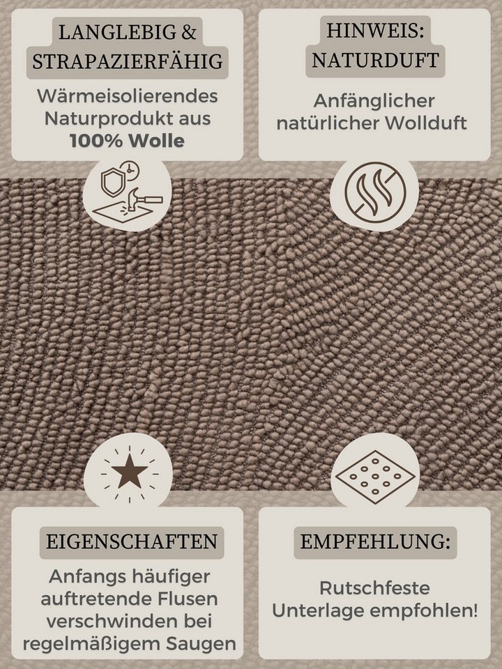HANSE Home Wollteppich Calmio, auch als Läufer und in rund, rechteckig, Höhe: 18 mm, Handgetuftet, Wolle, Natur, Wohnzimmer, Schlafzimmer, Skandi, Hygge – Bild 4 von 5