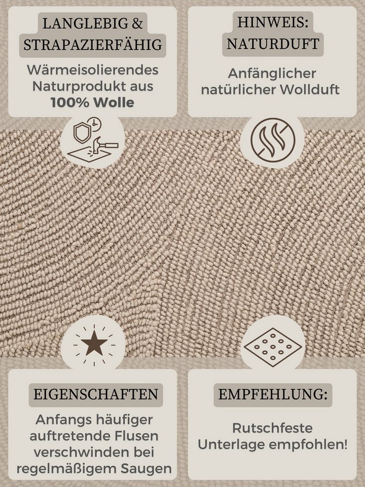 HANSE Home Wollteppich Calmio, auch als Läufer und in rund, rund, Höhe: 18 mm, Handgetuftet, Wolle, Natur, Wohnzimmer, Schlafzimmer, Skandi, Hygge – Bild 4 von 5