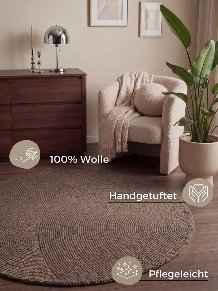 HANSE Home Wollteppich Calmio, auch als Läufer und in rund, rund, Höhe: 18 mm, Handgetuftet, Wolle, Natur, Wohnzimmer, Schlafzimmer, Skandi, Hygge – Bild 3 von 5