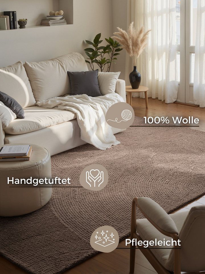HANSE Home Wollteppich Calmio, auch als Läufer und in rund, rechteckig, Höhe: 18 mm, Handgetuftet, Wolle, Natur, Wohnzimmer, Schlafzimmer, Skandi, Hygge – Bild 3 von 5