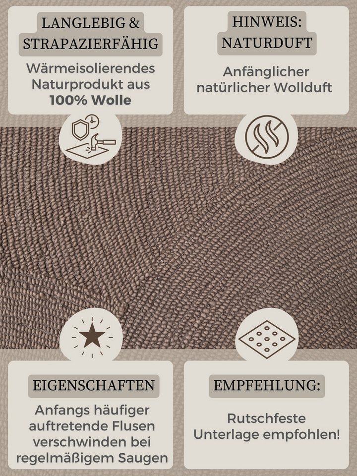 HANSE Home Wollteppich Calmio, auch als Läufer und in rund, rechteckig, Höhe: 18 mm, Handgetuftet, Wolle, Natur, Wohnzimmer, Schlafzimmer, Skandi, Hygge – Bild 4 von 5