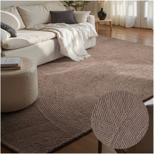 HANSE Home Wollteppich Calmio, auch als Läufer und in rund, rechteckig, Höhe: 18 mm, Handgetuftet, Wolle, Natur, Wohnzimmer, Schlafzimmer, Skandi, Hygge