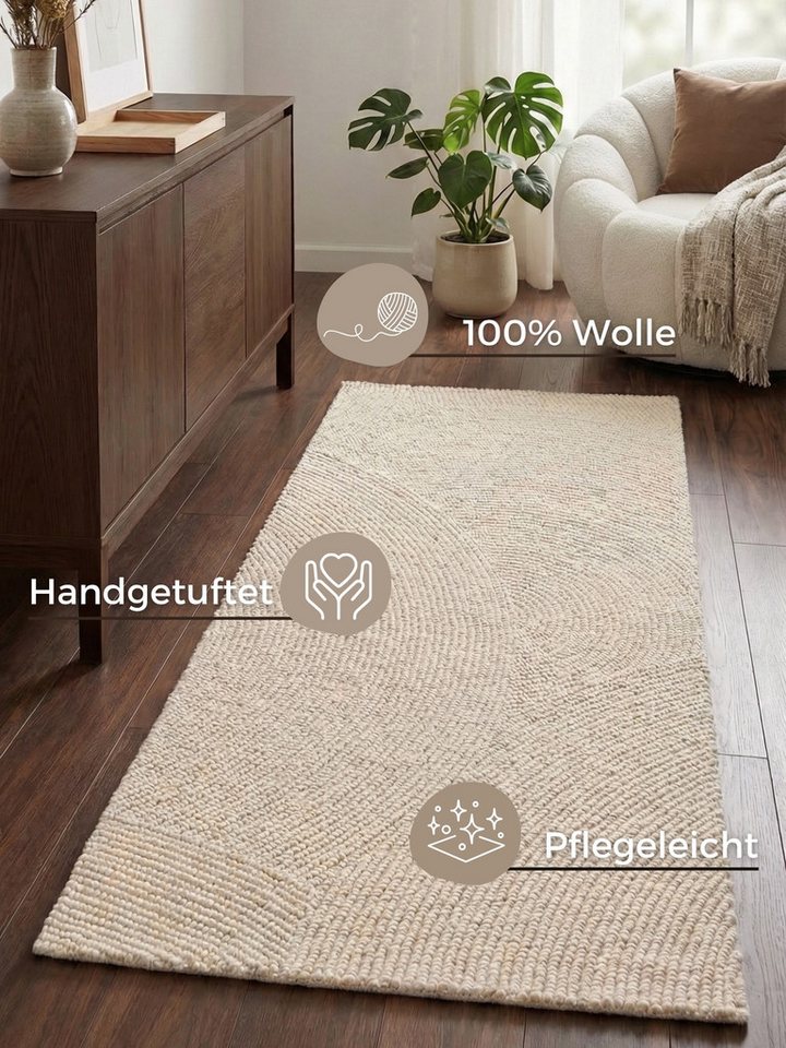 HANSE Home Wollteppich Calmio, auch als Läufer und in rund, rechteckig, Höhe: 18 mm, Handgetuftet, Wolle, Natur, Wohnzimmer, Schlafzimmer, Skandi, Hygge – Bild 3 von 5