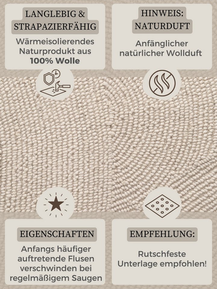 HANSE Home Wollteppich Calmio, auch als Läufer und in rund, rechteckig, Höhe: 18 mm, Handgetuftet, Wolle, Natur, Wohnzimmer, Schlafzimmer, Skandi, Hygge – Bild 4 von 5