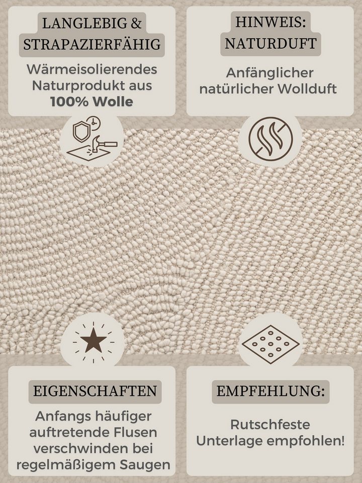 HANSE Home Wollteppich Calmio, auch als Läufer und in rund, rund, Höhe: 18 mm, Handgetuftet, Wolle, Natur, Wohnzimmer, Schlafzimmer, Skandi, Hygge – Bild 4 von 5