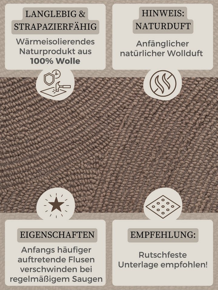 HANSE Home Wollteppich Calmio, auch als Läufer und in rund, rund, Höhe: 18 mm, Handgetuftet, Wolle, Natur, Wohnzimmer, Schlafzimmer, Skandi, Hygge – Bild 4 von 5