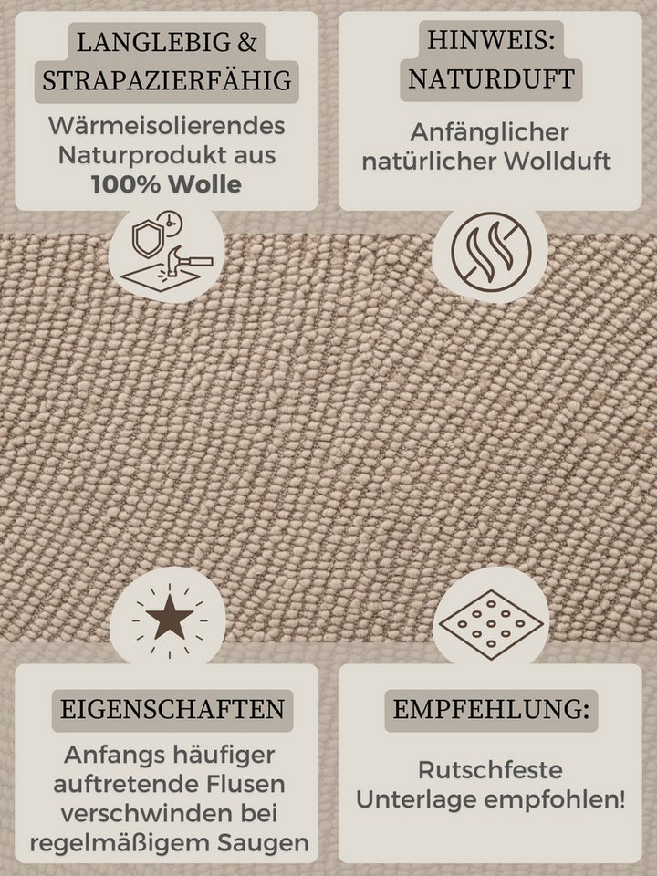 HANSE Home Wollteppich Calmio, auch als Läufer und in rund, rechteckig, Höhe: 18 mm, Handgetuftet, Wolle, Natur, Wohnzimmer, Schlafzimmer, Skandi, Hygge – Bild 4 von 5