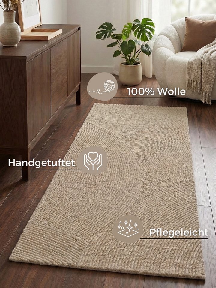 HANSE Home Wollteppich Calmio, auch als Läufer und in rund, rechteckig, Höhe: 18 mm, Handgetuftet, Wolle, Natur, Wohnzimmer, Schlafzimmer, Skandi, Hygge – Bild 3 von 5
