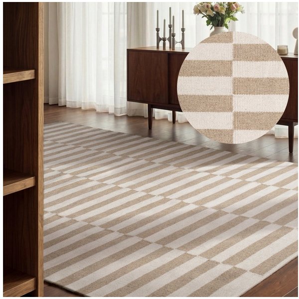 HANSE Home Wollteppich Vika, schwarz-weiss, rechteckig, Höhe: 5 mm, Handgewebt, Wolle, Natur, Läufer, Wohnzimmer, Schlafzimmer, Streifen