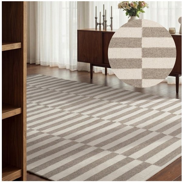 HANSE Home Wollteppich Vika, schwarz-weiss, rechteckig, Höhe: 5 mm, Handgewebt, Wolle, Natur, Läufer, Wohnzimmer, Schlafzimmer, Streifen