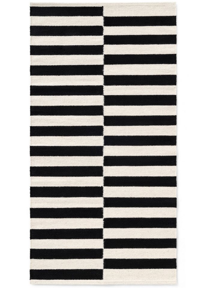 HANSE Home Wollteppich Vika, schwarz-weiss, rechteckig, Höhe: 5 mm, Handgewebt, Wolle, Natur, Läufer, Wohnzimmer, Schlafzimmer, Streifen – Bild 2 von 5