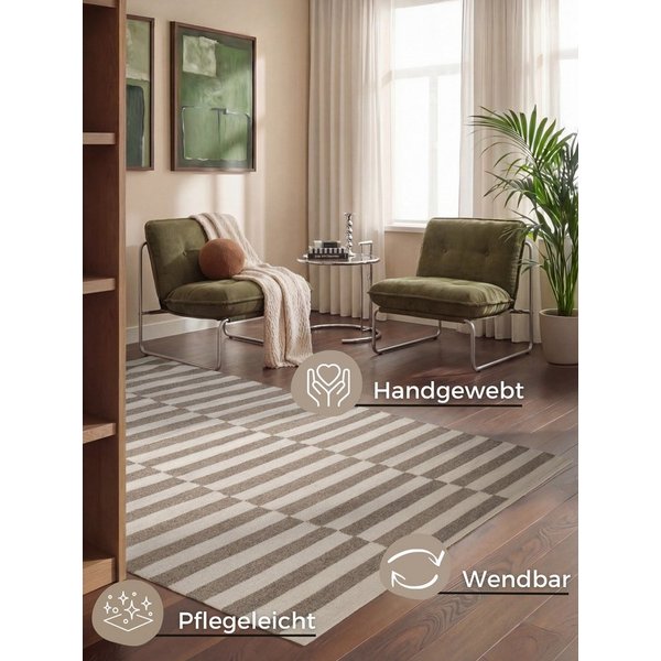 HANSE Home Wollteppich Vika, schwarz-weiss, rechteckig, Höhe: 5 mm, Handgewebt, Wolle, Natur, Läufer, Wohnzimmer, Schlafzimmer, Streifen