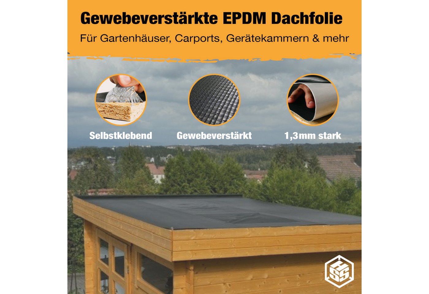 Hanse Syntec Systems Dachbahn EPDM Dachbahn selbstklebend Schwarz – DIY Dach & Carport, (1-St), selbstklebend, 100x500cm, schwarz – Bild 2 von 5