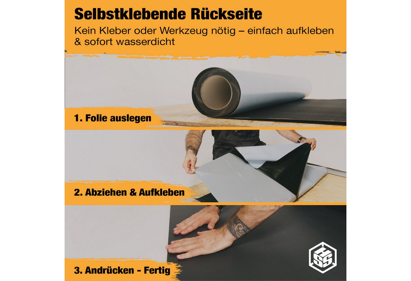 Hanse Syntec Systems Dachbahn EPDM Dachbahn selbstklebend Schwarz – DIY Dach & Carport, (1-St), selbstklebend, 100x500cm, schwarz – Bild 3 von 5