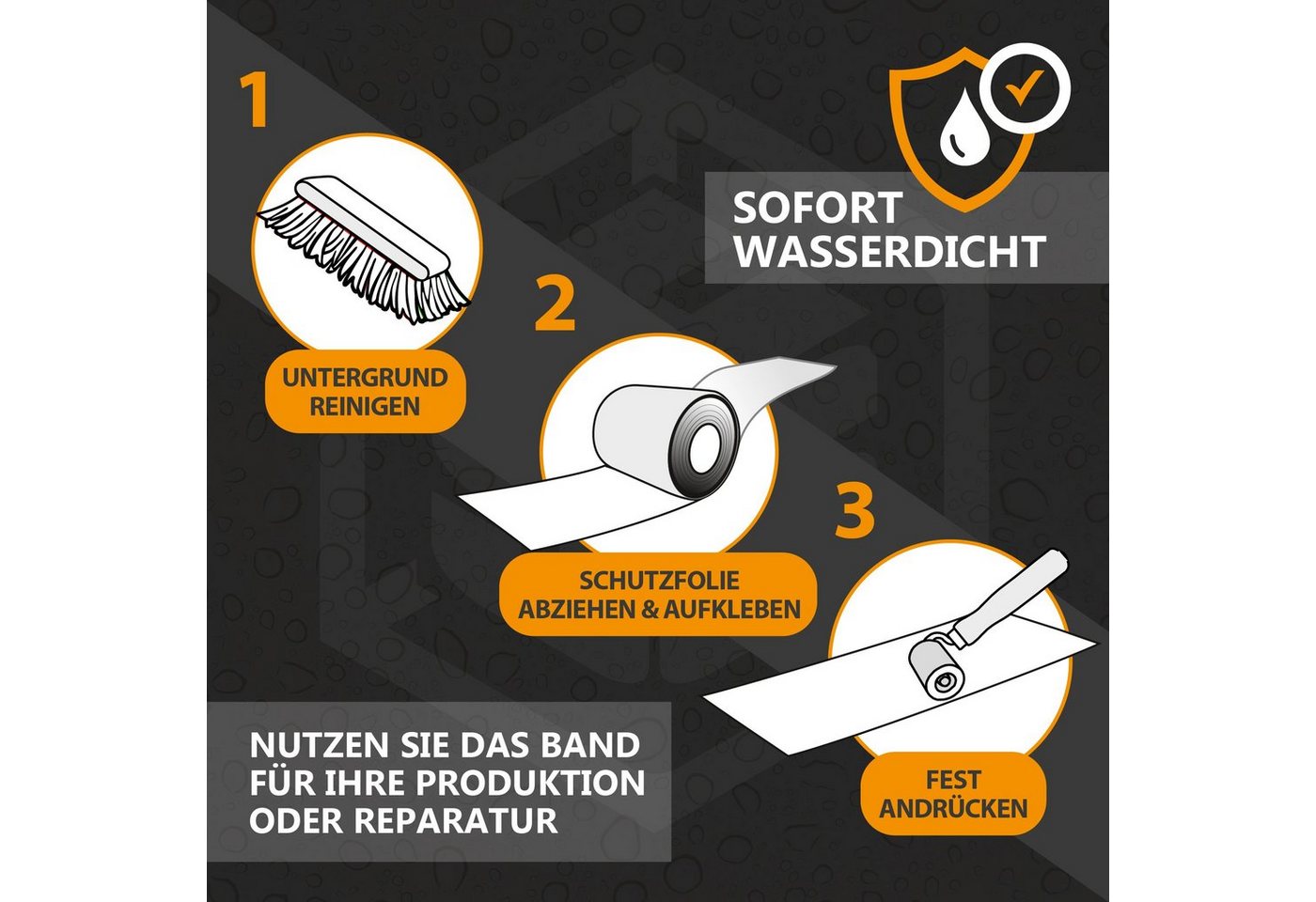 Hanse Syntec Systems Dichtungsband HSS Doppelseitiges Dichtband (2,5cm x 5m) grau, wasserdicht, Rolle 5m und 1,5mm Stärke – Bild 3 von 5
