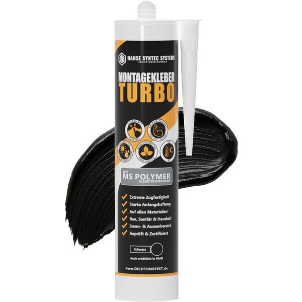 Hanse Syntec Systems Montagekleber TURBO, High Tack MS Polymer, 600 kg/m², Innen, Außen, alle Materialien, Witterungsbeständig,elastisch, geruchsarm, überstreic