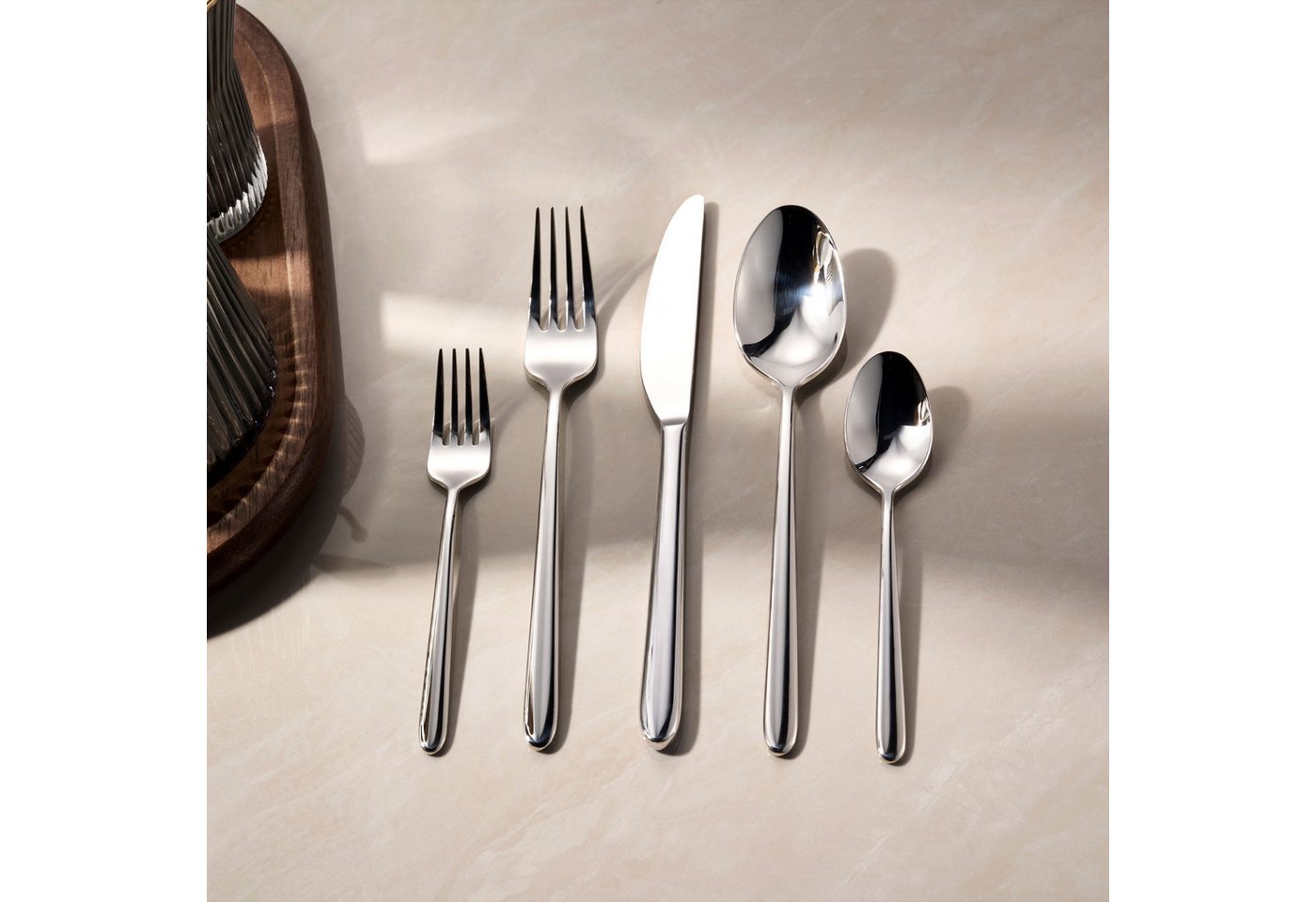 Hanseatic Besteck-Set DAILY, 30 Teile für 6 Personen, geradlinige Griffenden, polierte Optik (30-tlg), 6 Personen, Edelstahl 18/10, leichtes und minimalistische – Bild 3 von 5