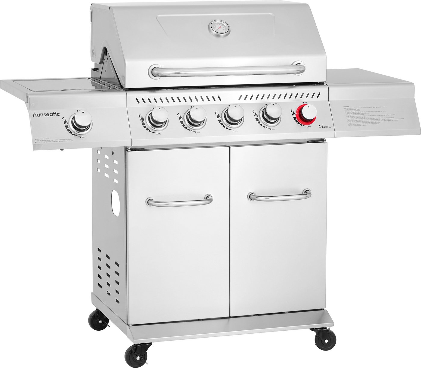 Hanseatic Gasgrill Richland, 5 Brenner (inkl. Turbobrenner) + Seitenbrenner 21,5kw Gesamt, inkl. 3 Jahre Herstellergarantie – Bild 2 von 5