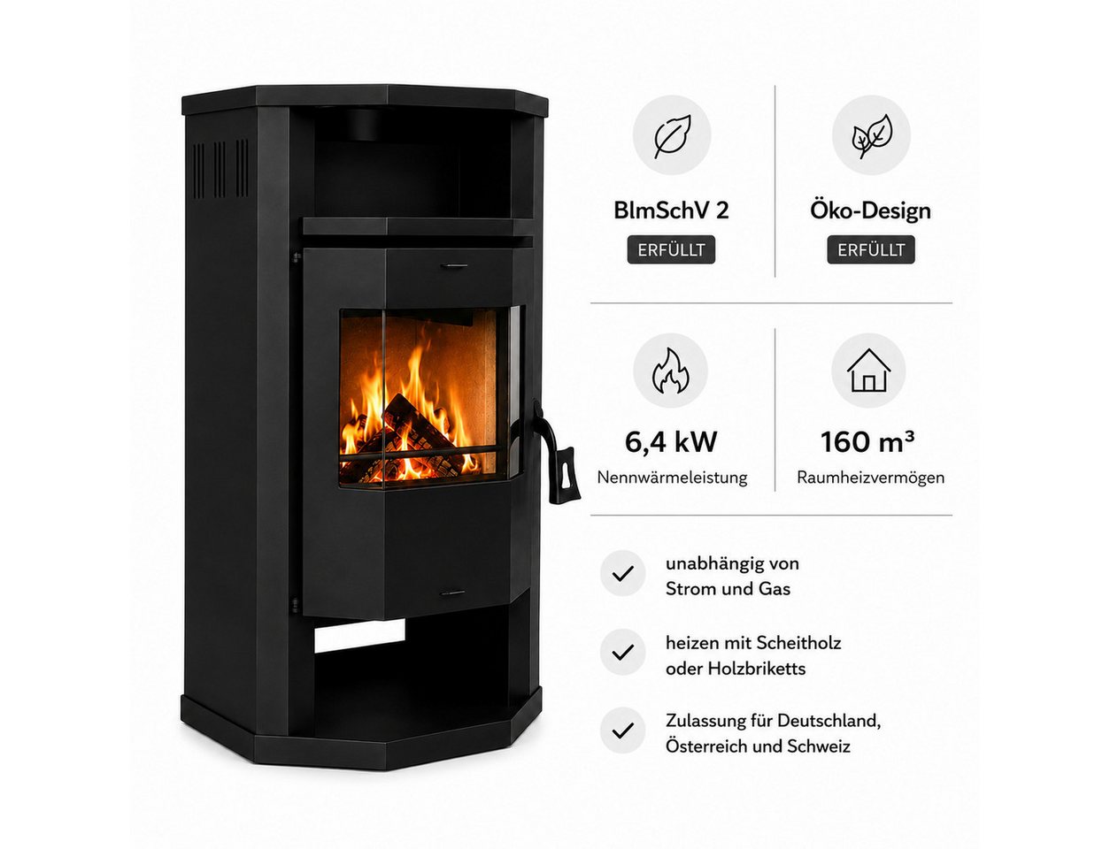 Hanseatic Kaminofen "Prios" Stahl, 6,4 kW, Zeitbrand – Bild 5 von 5