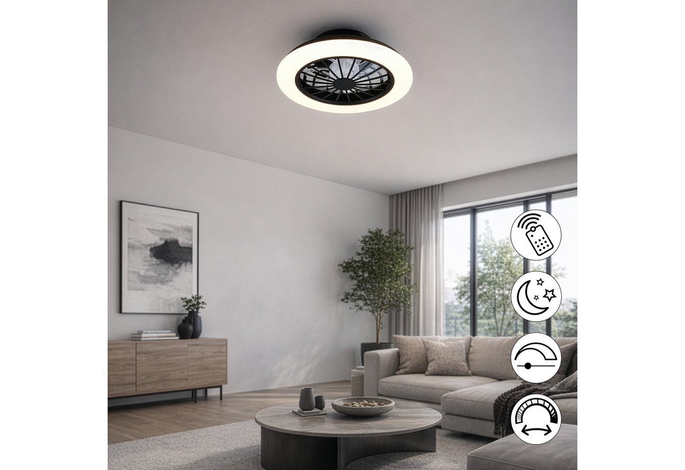 Hanseatic LED Deckenleuchte DLVO69222RS, Deckenventilator mit Licht Ø 38cm, inkl Fernbedienung, CCT - über Fernbedienung, Dimmfunktion, Fernbedienung, Infrarot  – Bild 3 von 5
